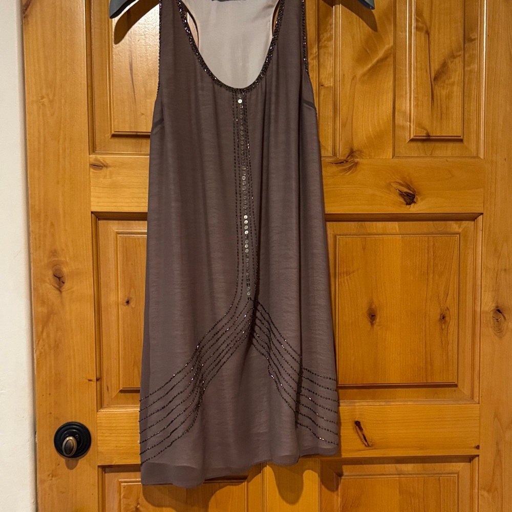 Ark & Co Taupe Beaded Sleeveless Shift Dress
